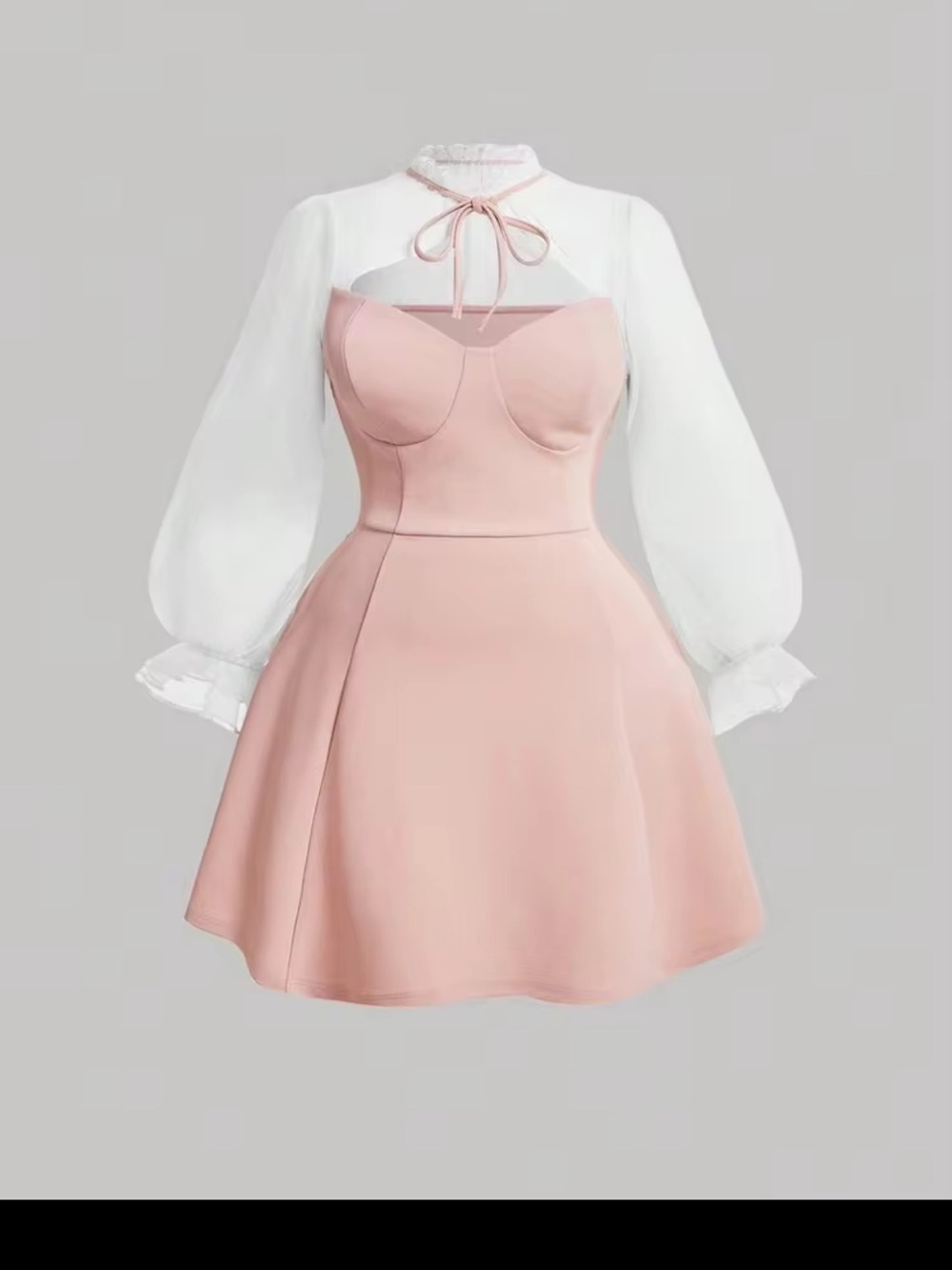 SHEIN Blush Pink Mini Dress with White Sheer Puff Sleeves Size OXL